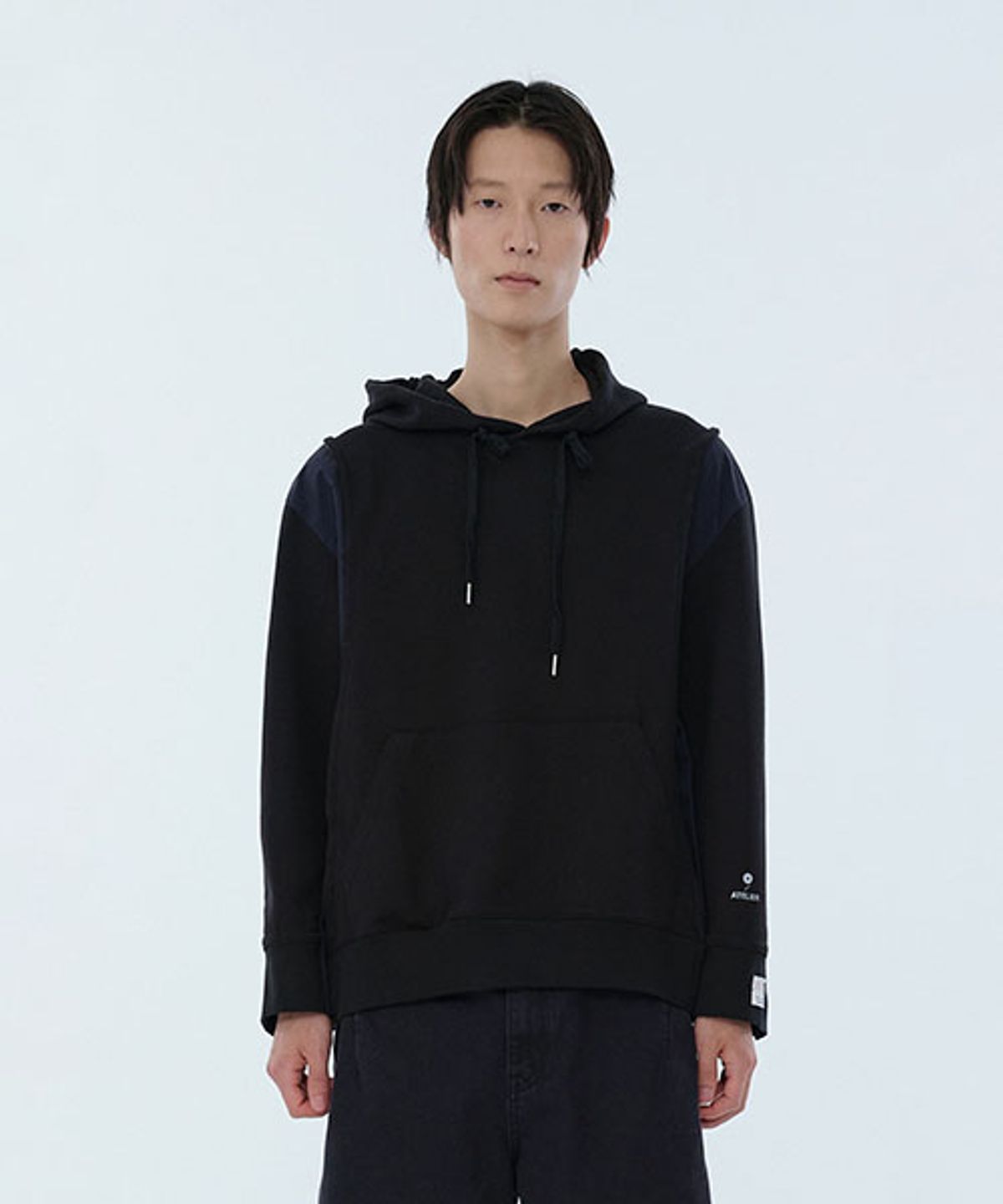 래코드(RECODE) Jacket Sleeve Mixed Hoodie_RKTAA24617BKX