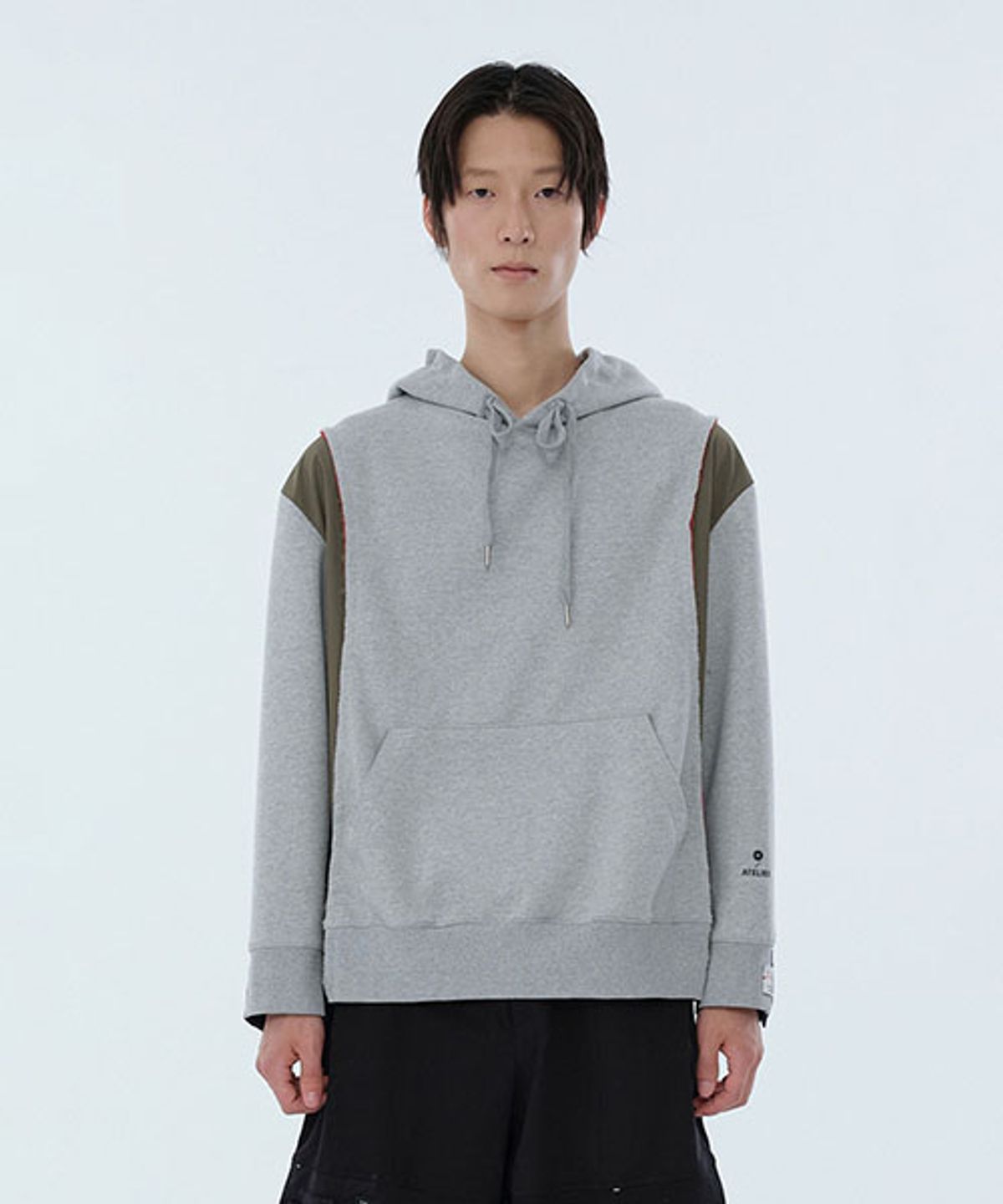 래코드(RECODE) Jacket Sleeve Mixed Hoodie_RKTAA24617GYX