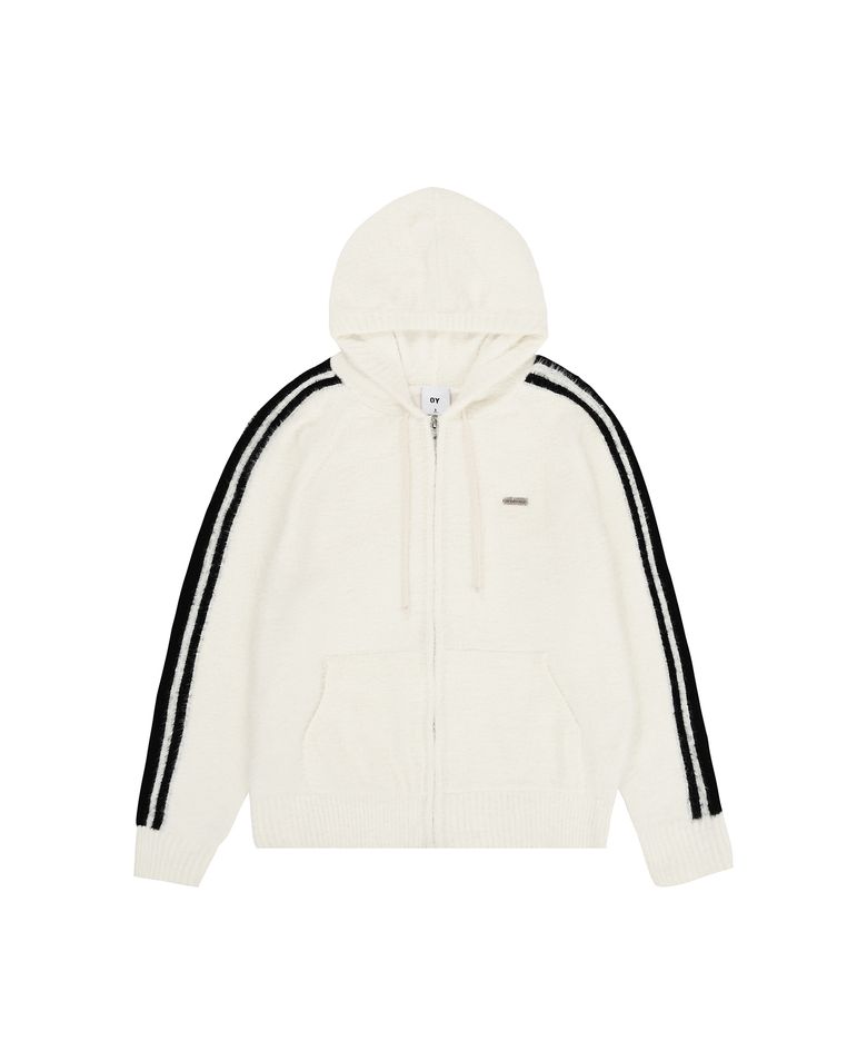 HAIRY KNIT HOODIE ZIP UP - CREAM