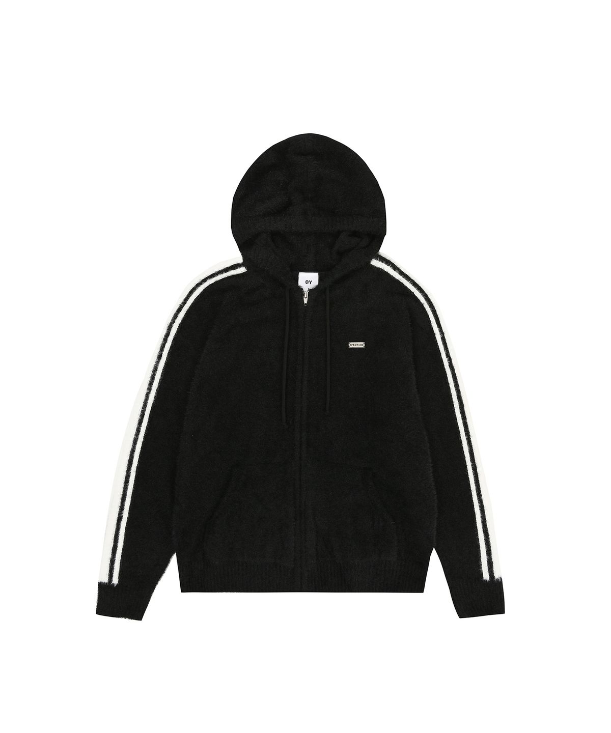 오픈야드(오와이)(OPENYARD(OY)) HAIRY KNIT HOODIE ZIP UP - BLACK