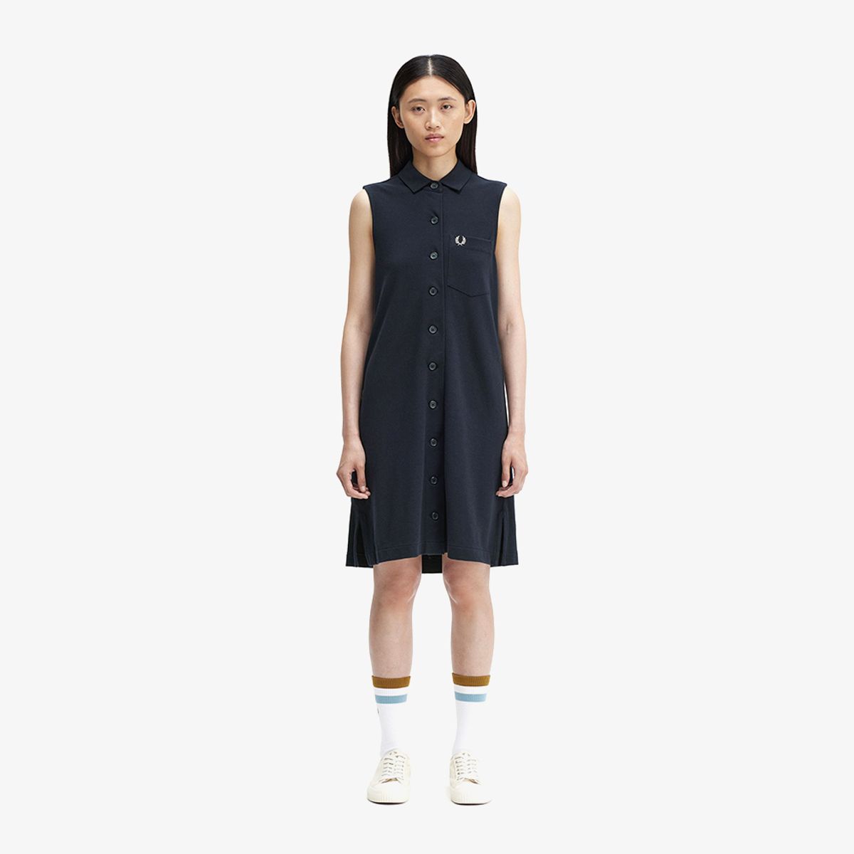 프레드페리(FRED PERRY) [Womens] 버튼 스루 피케 셔츠 드레스 - 네이비 AFPF2417179-608