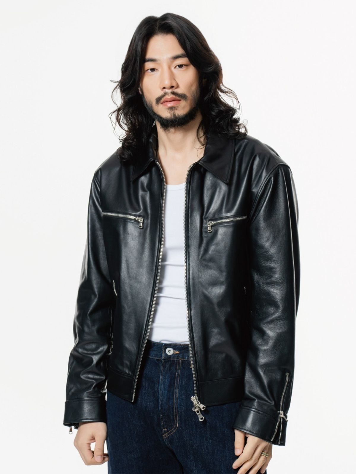 크리스씨옴므(CHRISCHOMME) 이태리 램 스킨 바이커 자켓