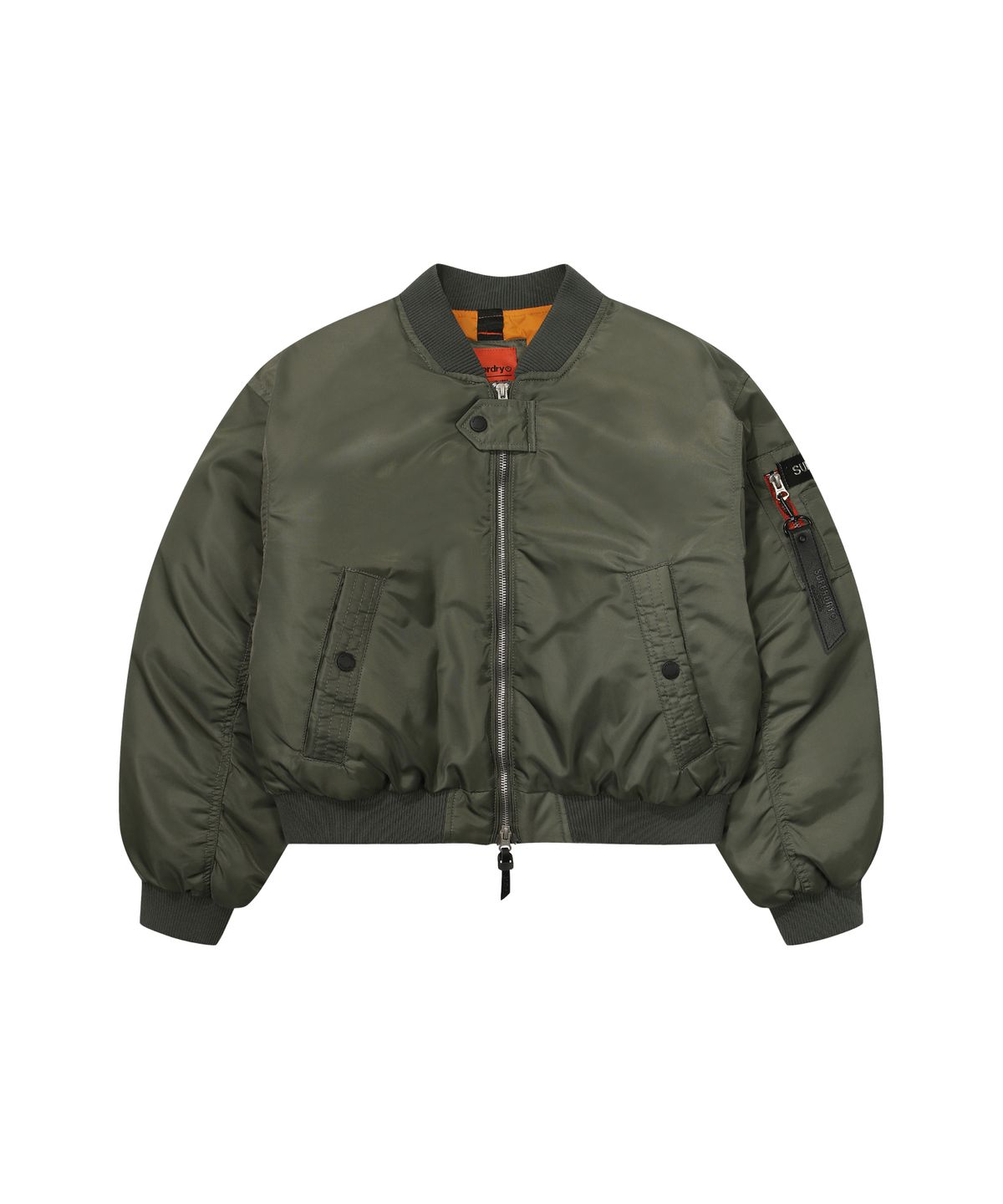 슈퍼드라이(SUPERDRY) W 플라이트 세미 크롭 패딩 점퍼 카키