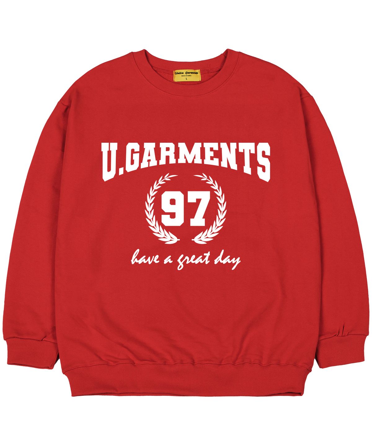 유니온가먼츠(UNION GARMENTS) [기모]97월계수 오버핏 맨투맨 티셔츠 레드