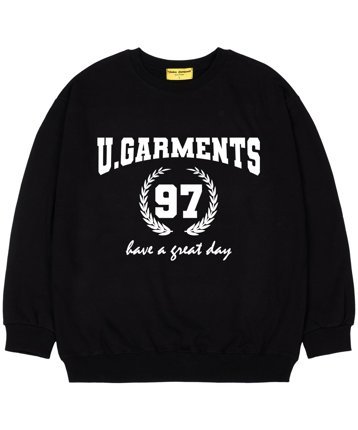 유니온가먼츠(UNION GARMENTS) [기모]97월계수 오버핏 맨투맨 티셔츠 블랙