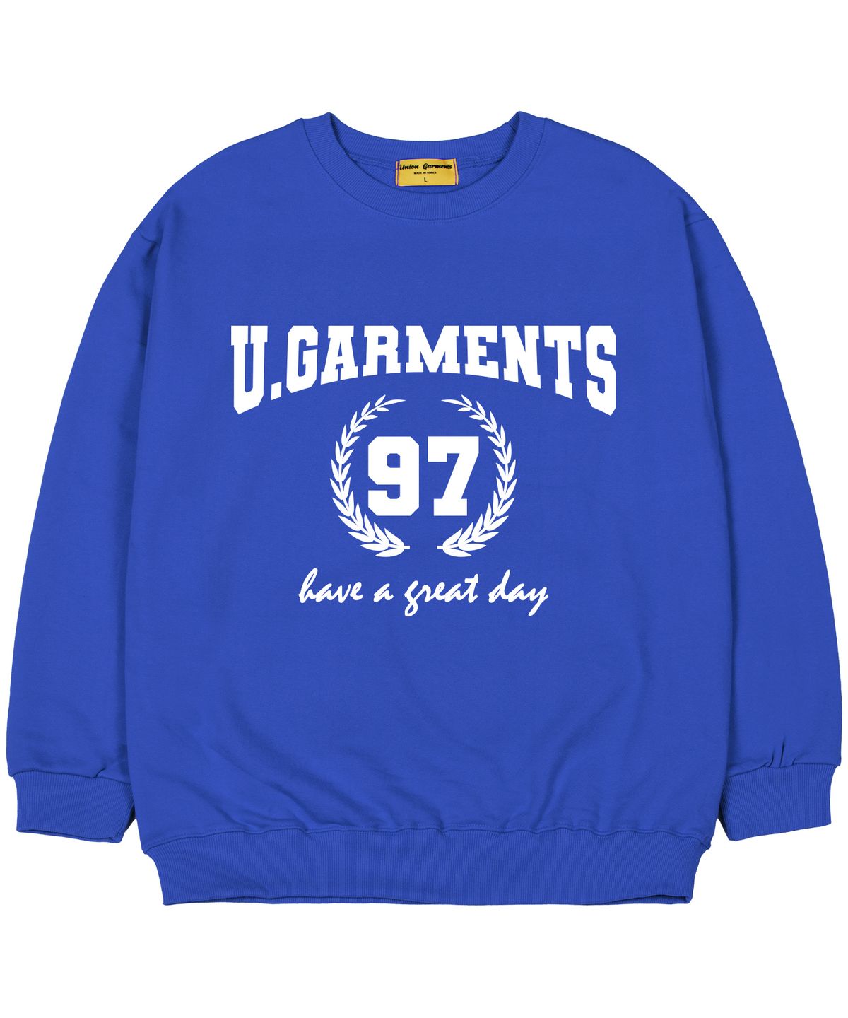 유니온가먼츠(UNION GARMENTS) [기모]97월계수 오버핏 맨투맨 티셔츠 블루
