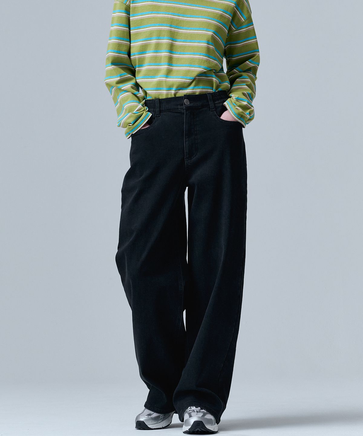 마롭(MALOUPE) 9139 기모 밴딩 와이드 데님 (블랙)