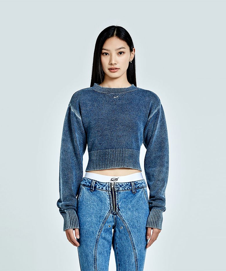 Metal Logo Crop Knit - Blue (woman)
