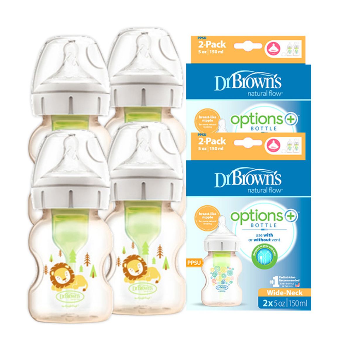 닥터브라운(DR.BROWNS) 와이드 옵션스+ 데코 PPSU 젖병(2P_150ml)_2SET