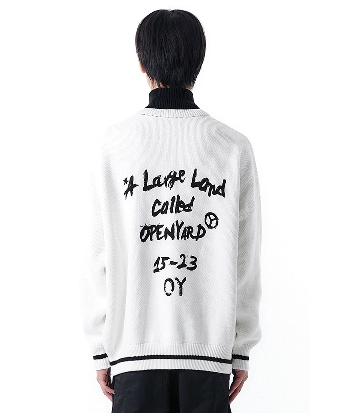 오픈야드(오와이)(OPENYARD(OY)) POLA ZIPPER PAINT KNIT MTM-WHITE