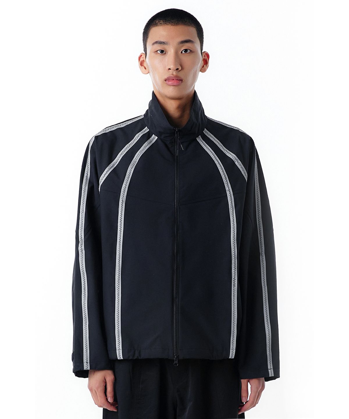 오픈야드(오와이)(OPENYARD(OY)) CURVE LINE TAPE WIND BREAKER JACKET-BLACK