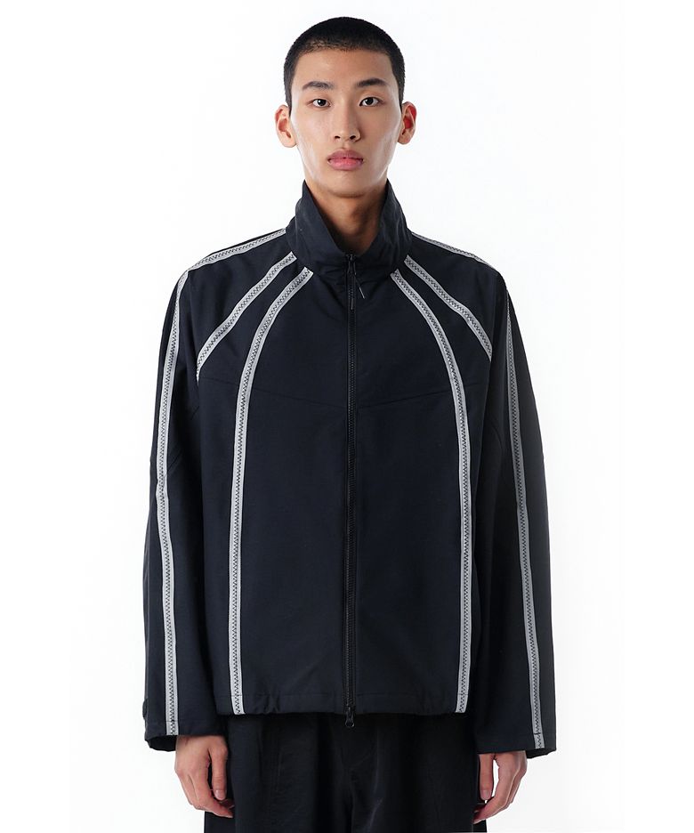 CURVE LINE TAPE WIND BREAKER JACKET-BLACK