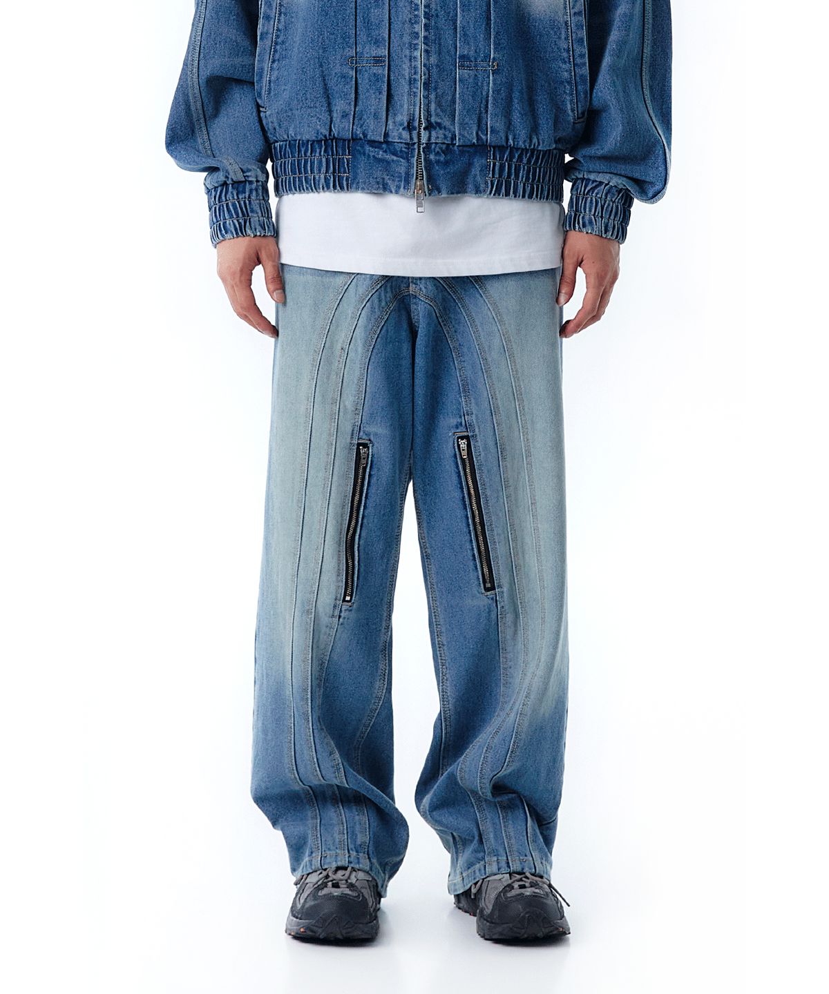 오픈야드(오와이)(OPENYARD(OY)) C.B WAVE LINE WASHED ZIPPER JEANS-BLUE