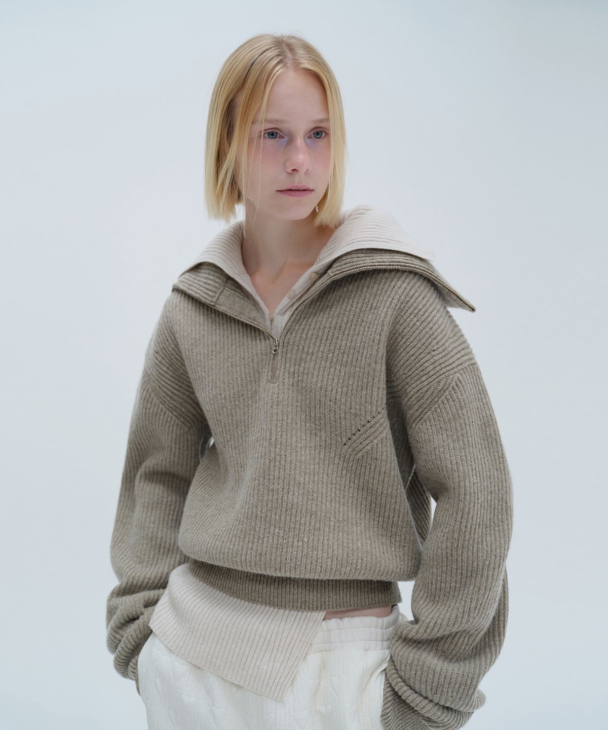 다이애그널(DIAGONAL) SAILOR HALF ZIP UP KNIT (brown)