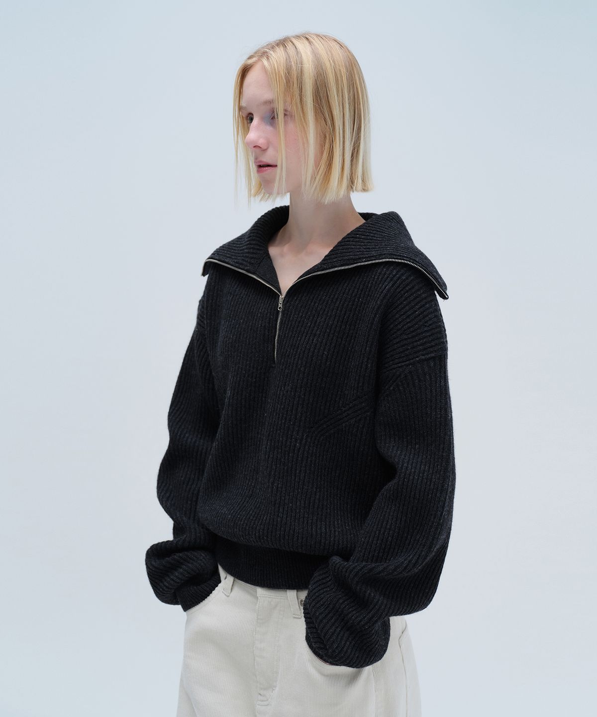 다이애그널(DIAGONAL) SAILOR HALF ZIP UP KNIT (charcoal)