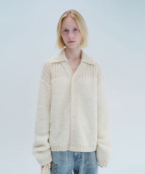 BOUCLE COLLAR KNIT CADIGAN (ivory)