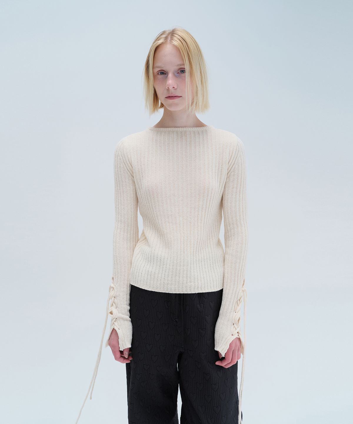 다이애그널(DIAGONAL) SLIT LACE UP KNIT (ivory)
