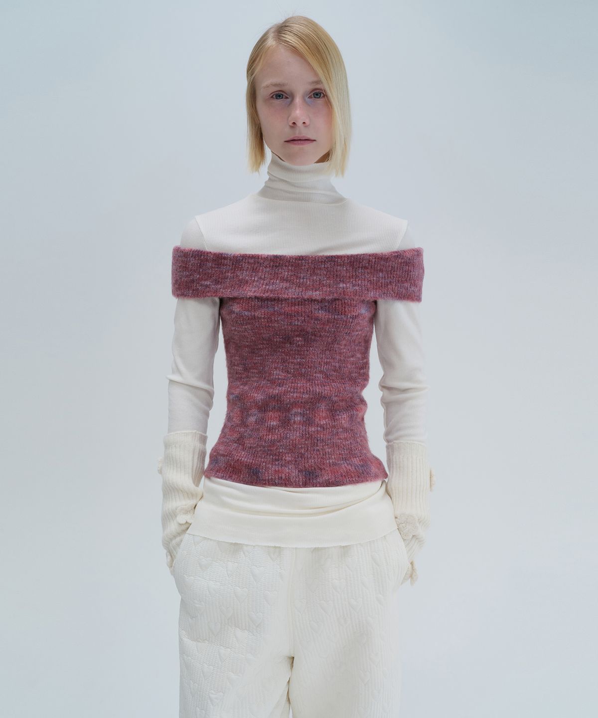 다이애그널(DIAGONAL) BRUSHED OFF SHOULDER KNIT (purple)