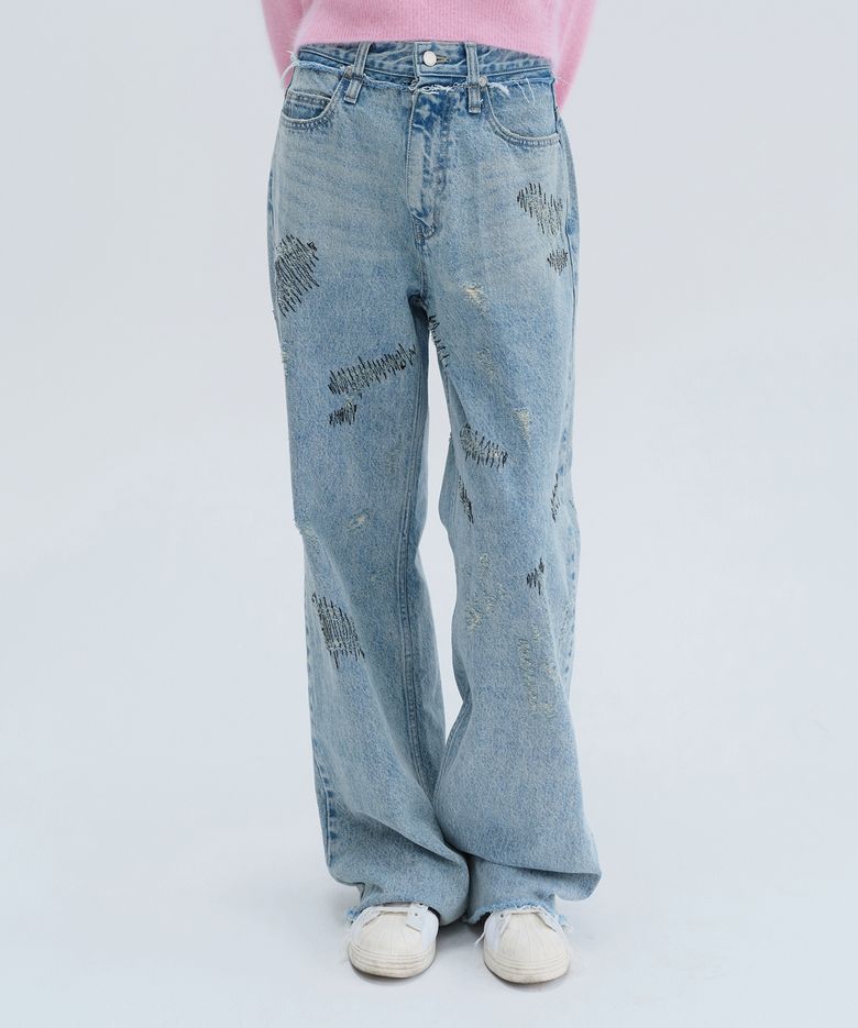 STITCHED DENIM PANTS (blue)