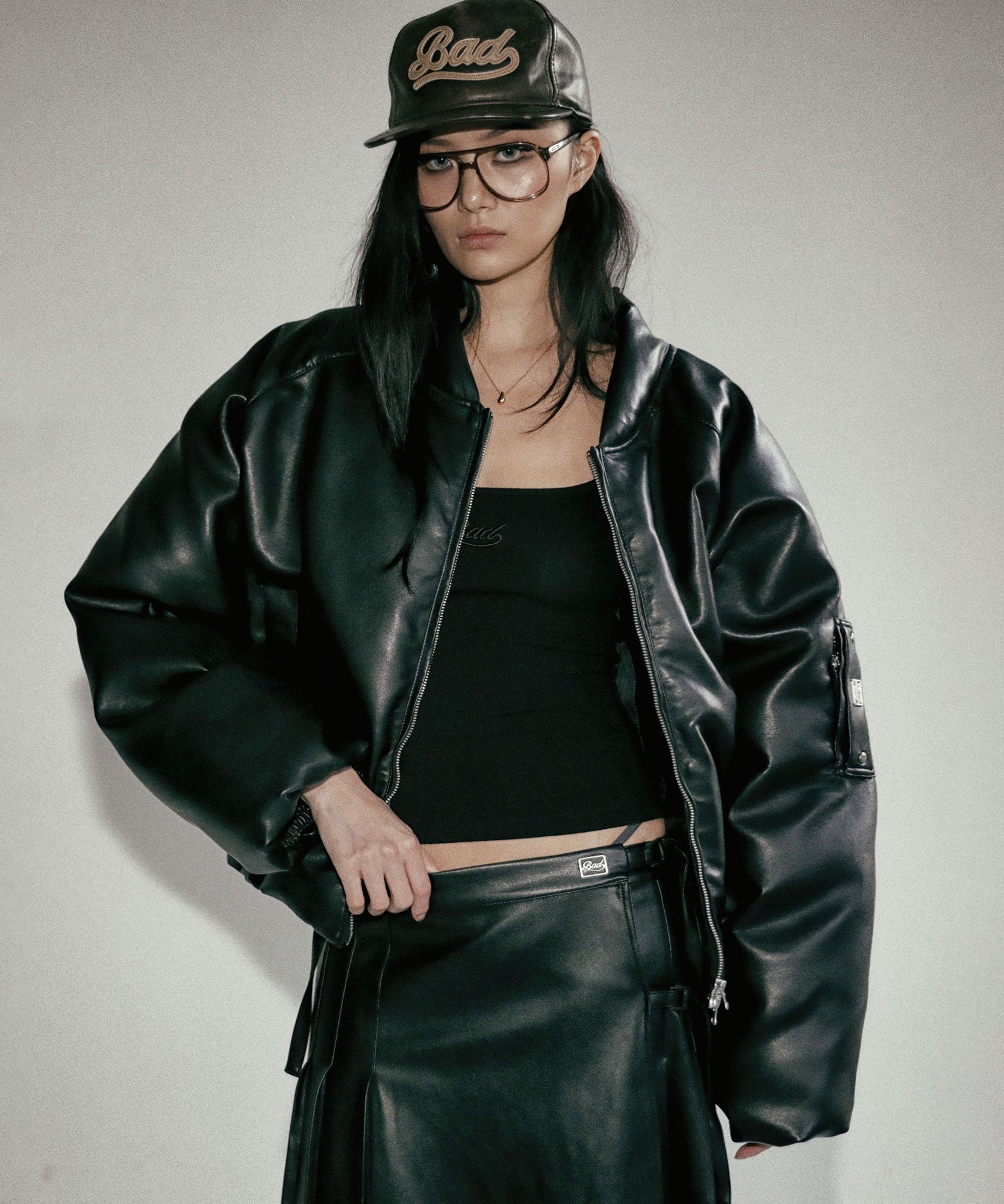 MUSINSA | BADBLOOD BS Leather Puffer MA-1 Jacket - Black