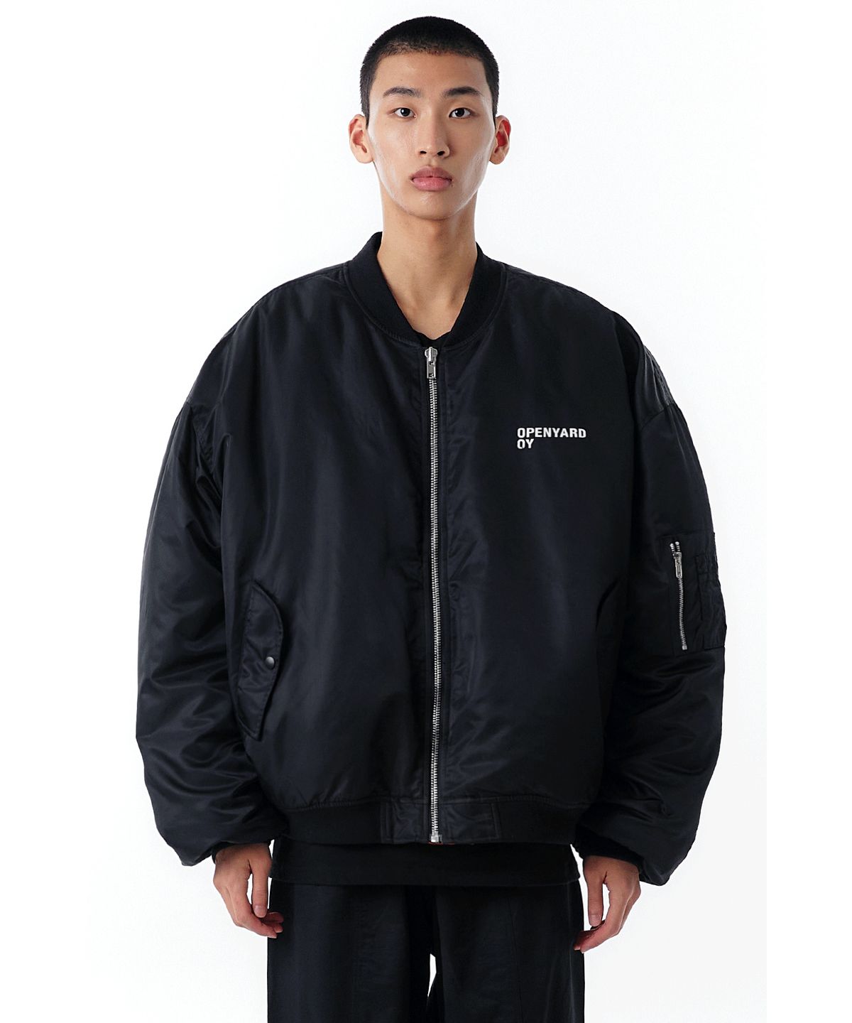 오픈야드(오와이)(OPENYARD(OY)) O.S SHIRRING BOMBER MA-1-BLACK