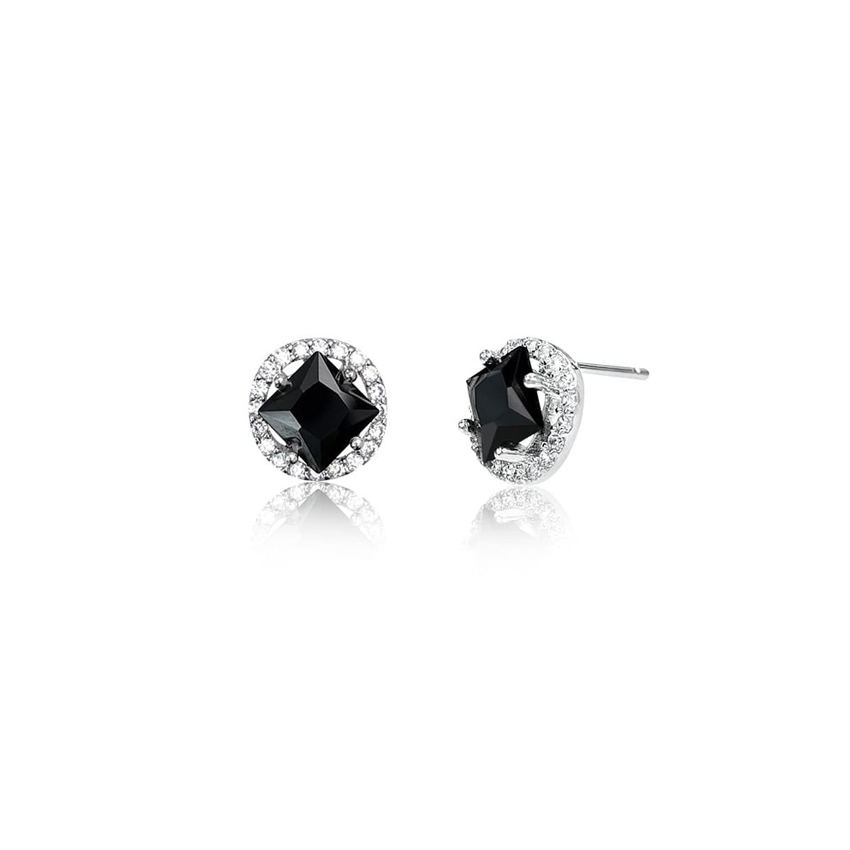 블랙 퍼플(BLACK PURPLE) Flynn Square Cut Cubic Earrings - Black