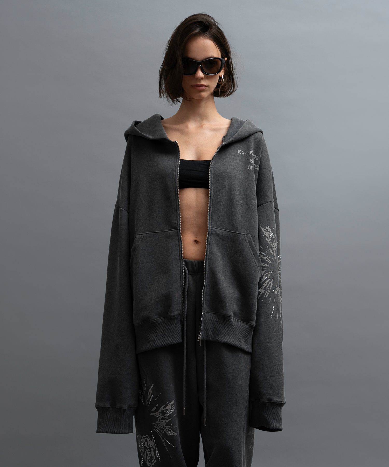 MUSINSA | PORTA HOTFIX GRAPHIC OVERSIZED HOOD ZIP-UP, CHARCOAL