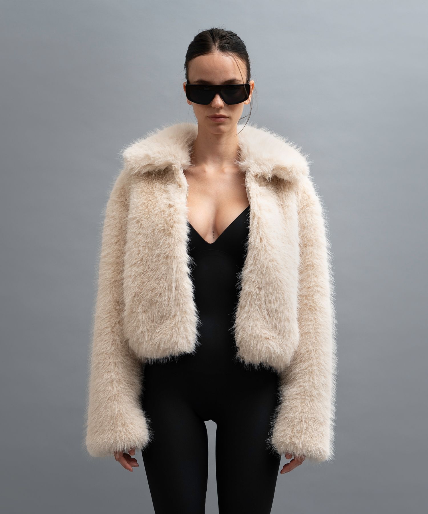 MUSINSA公式 | PORTA COLLAR FAUX FUR JACKET, CREAM