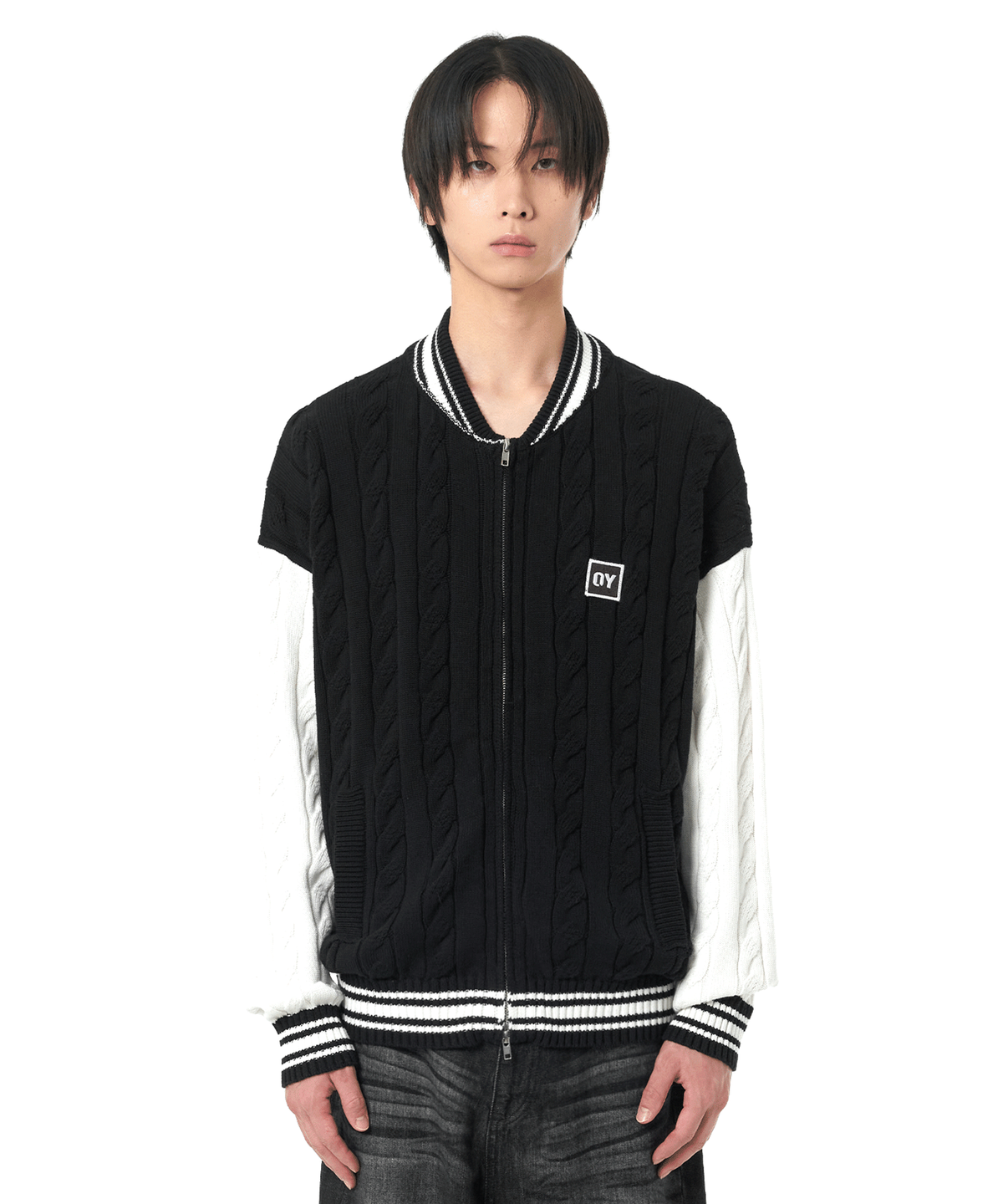 오픈야드(오와이)(OPENYARD(OY)) C.Z KNIT CARDIGAN-BLACK