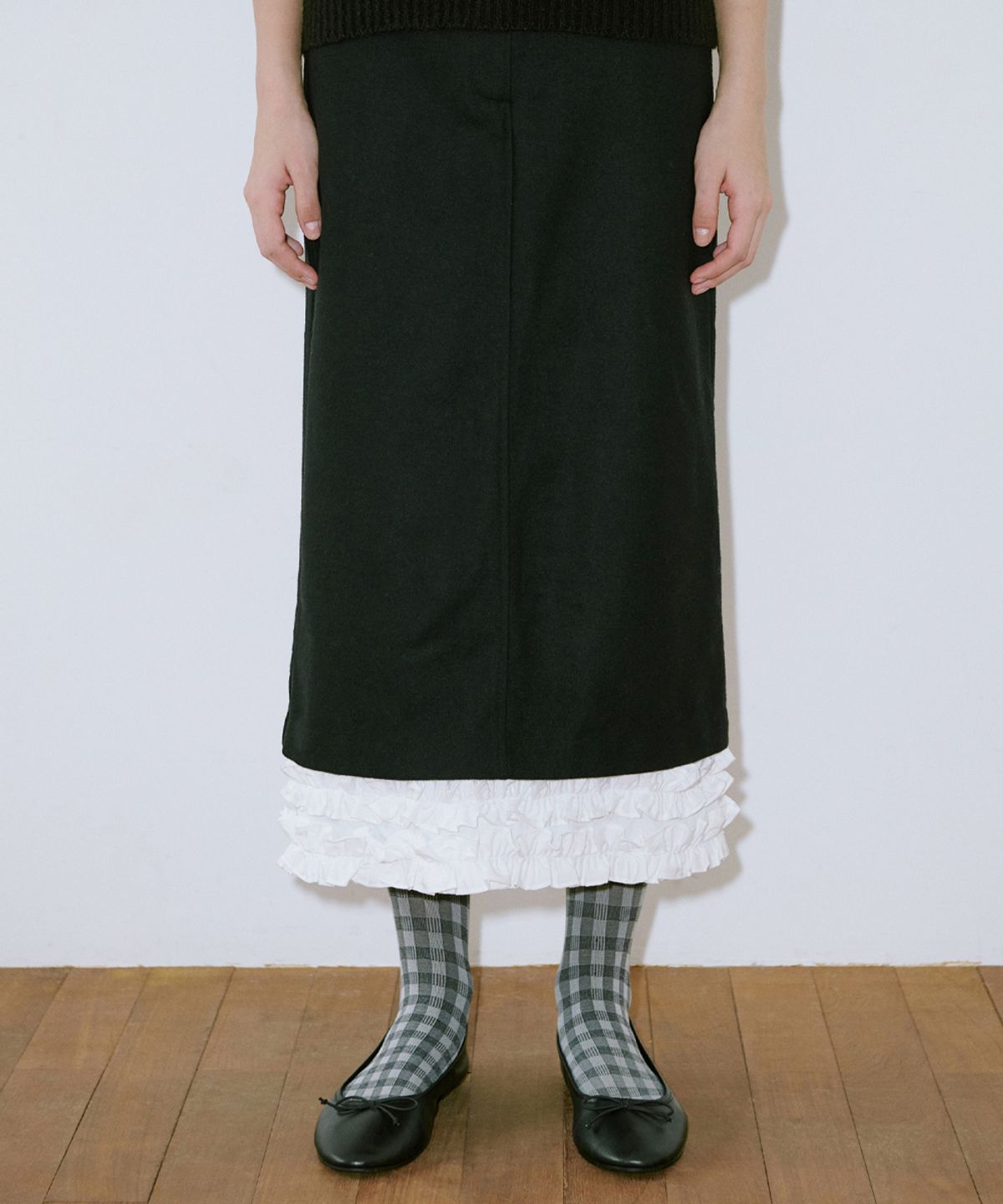 시눈(SINOON) Frill Long Skirt (Black)