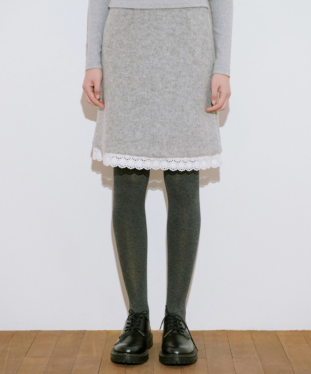 시눈(SINOON) Lace Midi Skirt (Melange Grey)