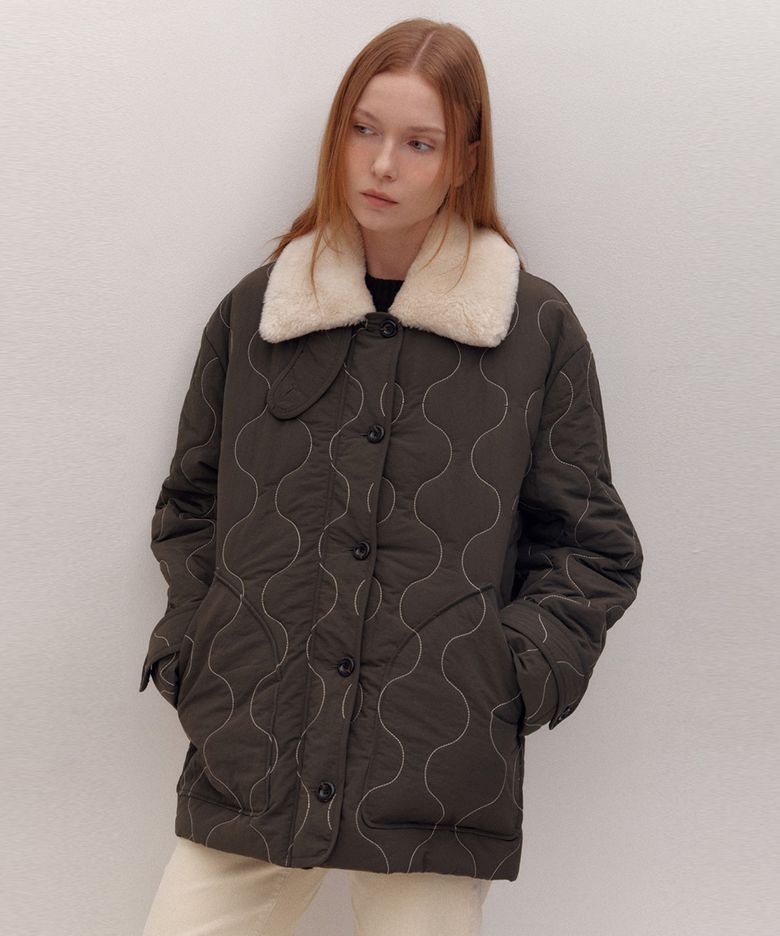 WOOL SHEARING COLLAR QUILTED JK (KHAKI)