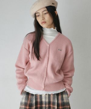 에센셜 브이넥 니트 가디건 핑크