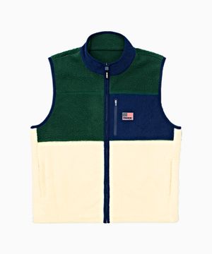 플리스 집업 컬러블럭 베스트 그린