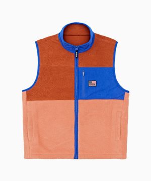 플리스 집업 컬러블럭 베스트 오렌지