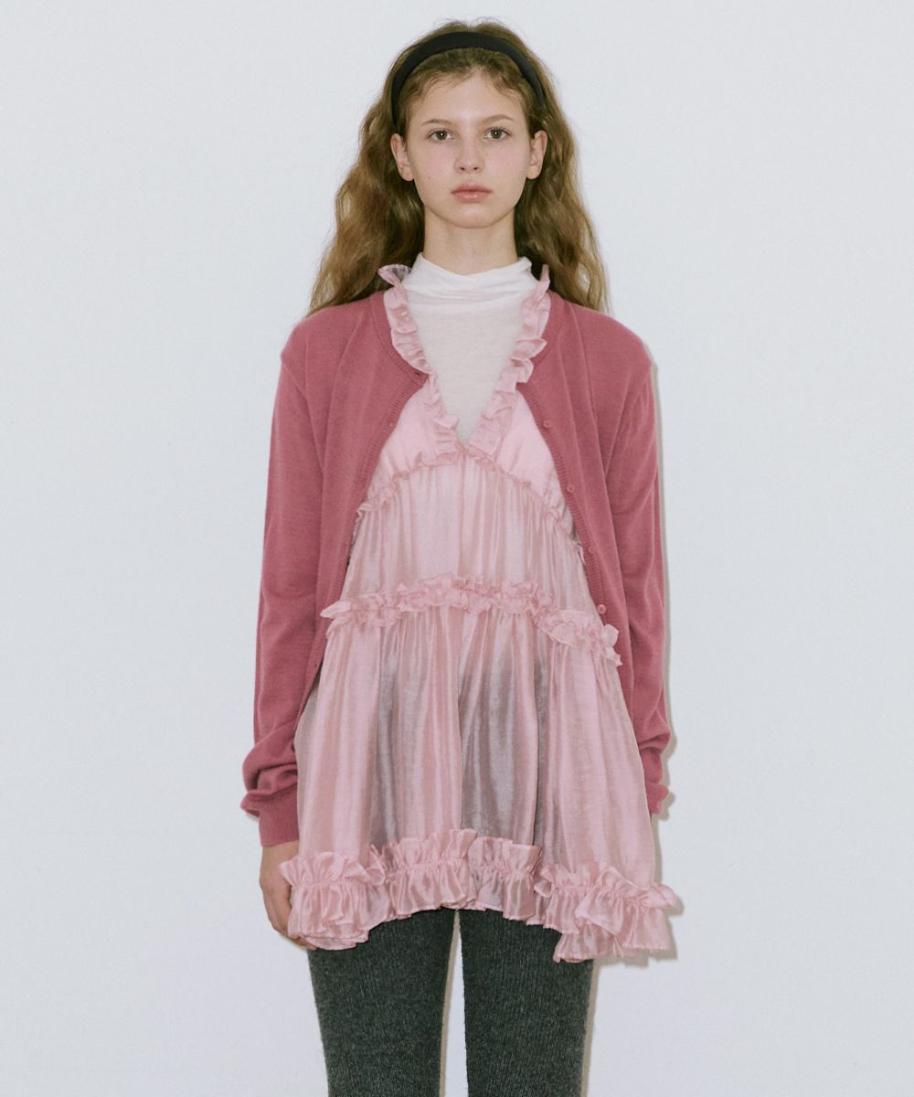 ワンピース Frill Sleeveless Dress (Pink) sinoon Frill Sleeveless Dress (Pink) sinoon Pink Sleeveless Dress