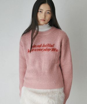 레터링 풀오버 니트 핑크