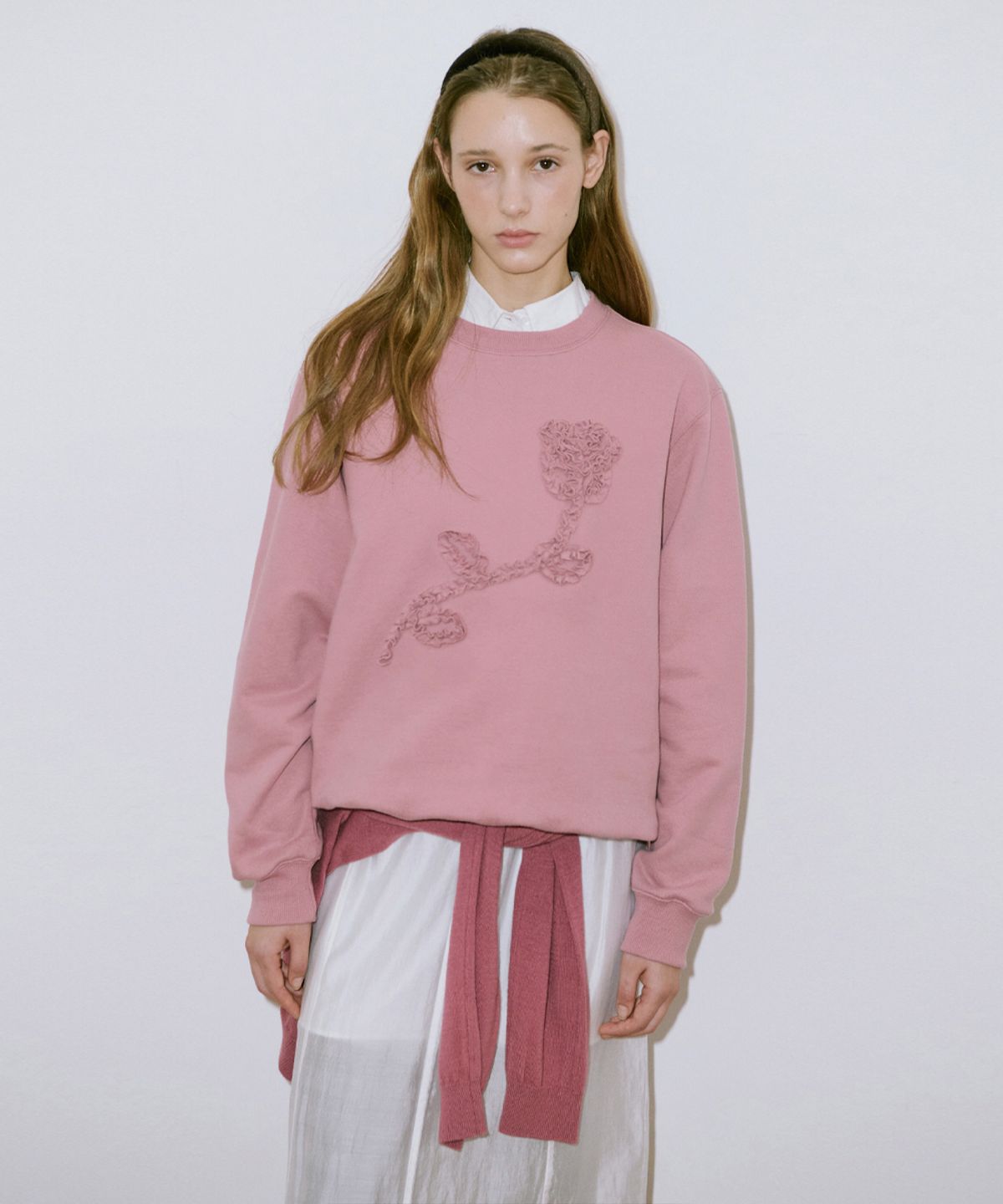 시눈(SINOON) Rose Frill Sweatshirt (Rose Pink)