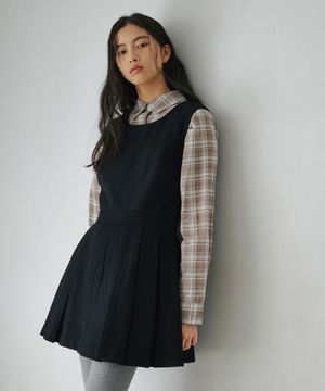 플리츠 미니 울 원피스 스커트 블랙