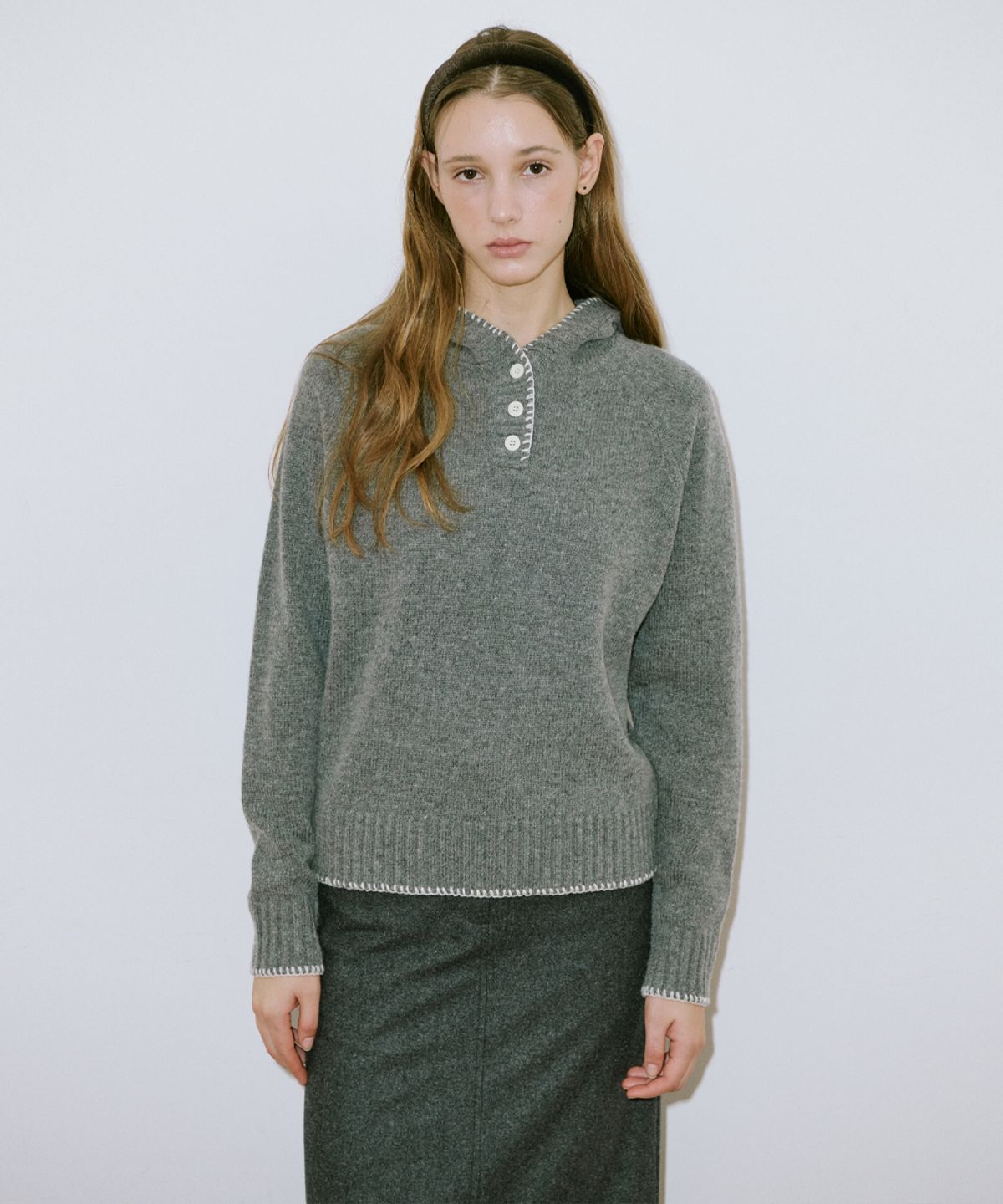 시눈(SINOON) Button Hoodie Knit (Melange Grey)
