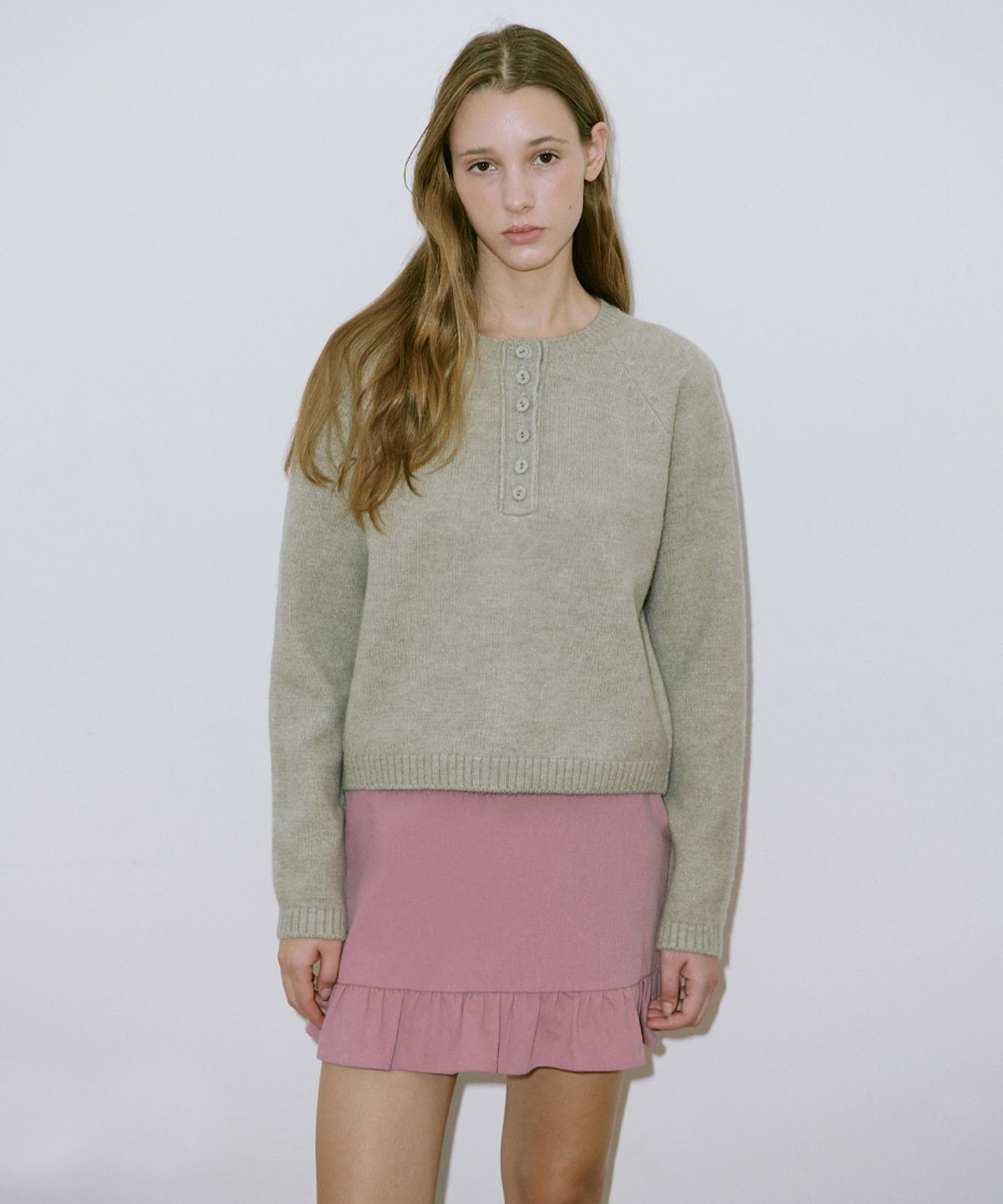 시눈(SINOON) Basic Button Raglan Knit (Pistachio)