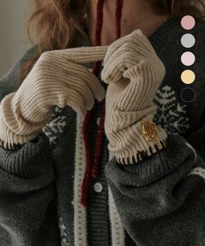 핑거홀 로고 니트 장갑