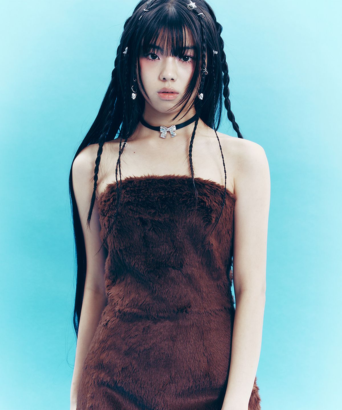 유희(YOUHEE) FUR TUBE TOP DRESS BROWN