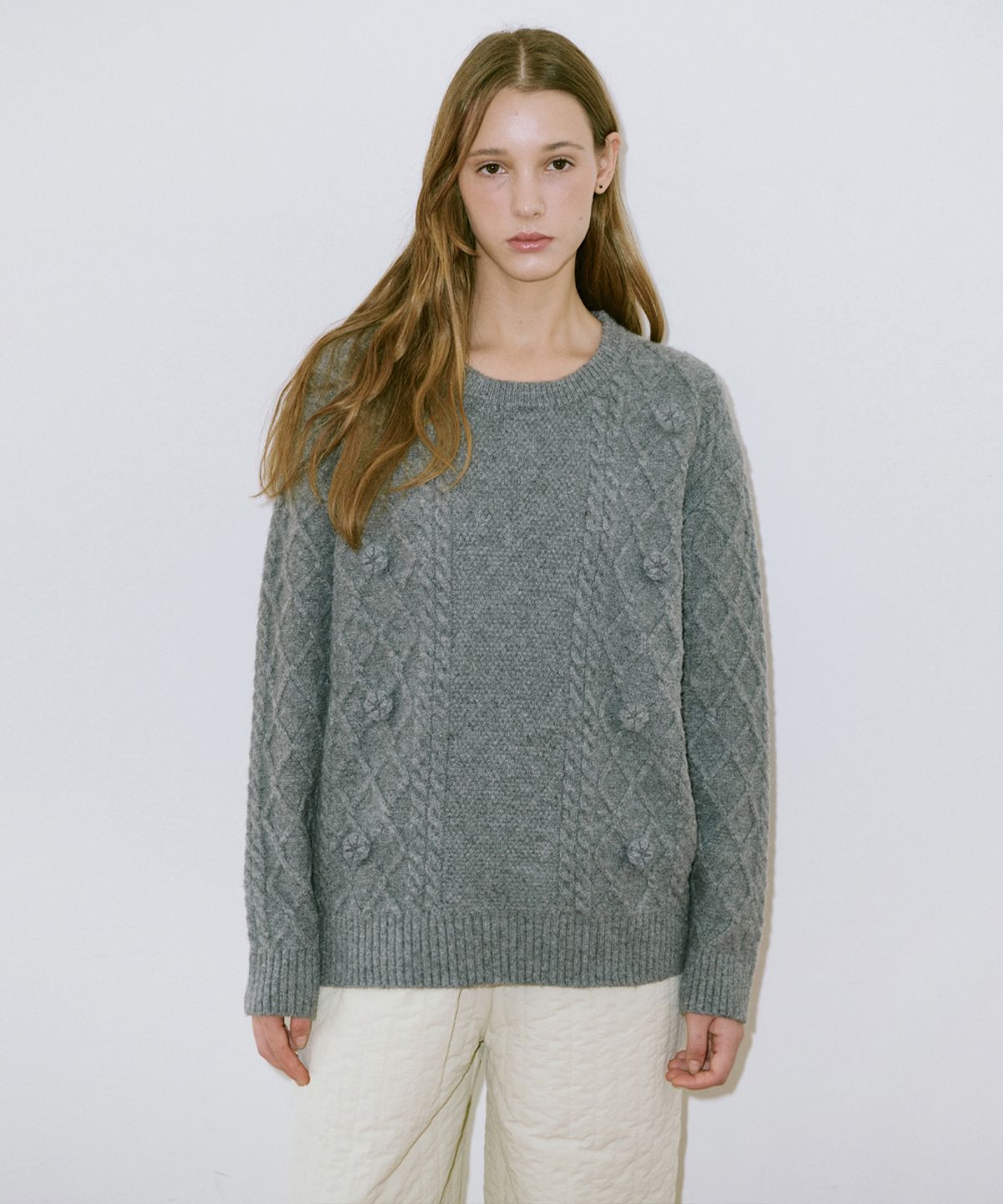 시눈(SINOON) Flower Mix Fisher Pullover Kint (Melange Grey)