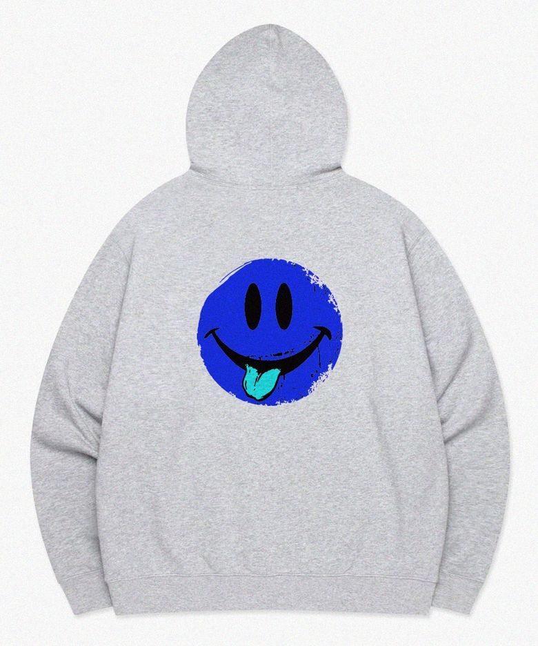 REIKU S typo big blue smile gray hoodie 빅 블루 스마일 그레이후드