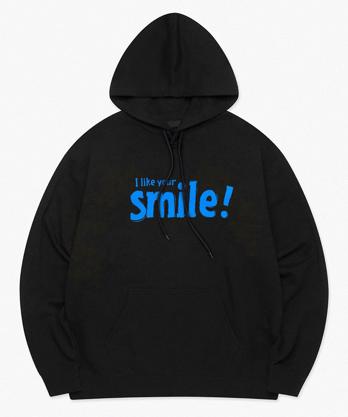 레이쿠(REIKU) REIKU B typo S yellow smile blk hoodie 스몰 옐로우 스마일 블랙후드
