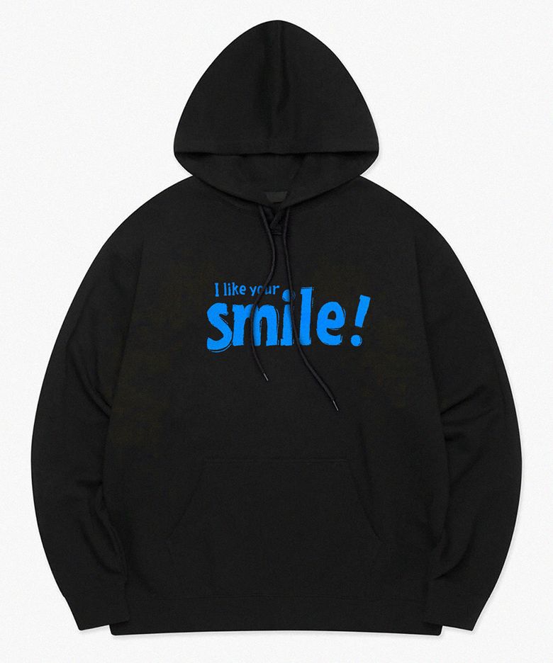 REIKU B typo S yellow smile blk hoodie 스몰 옐로우 스마일 블랙후드