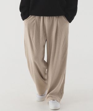 원 턱 와이드 골지 니트 팬츠 (진베이지)