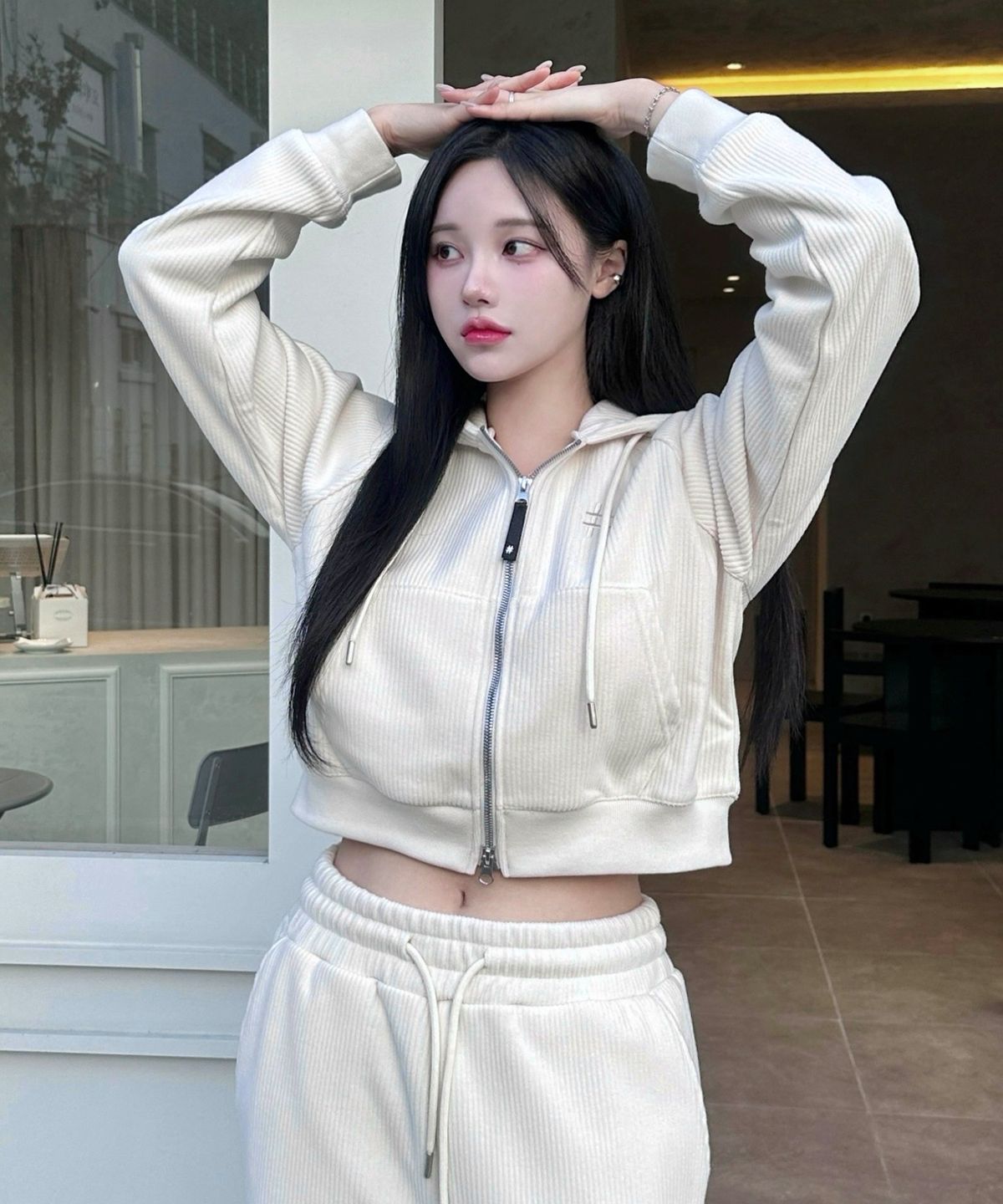 빈트릴(BEENTRILL) 우먼즈 코듀로이 플리스 후드 집업(아이보리)