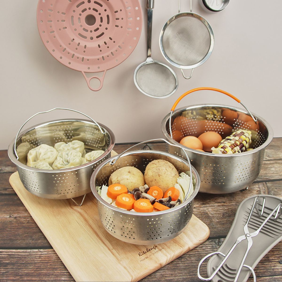 키친구(KITCHENGU) 손잡이 달린 스텐 만능 찜기 찜판 (소/중/대)